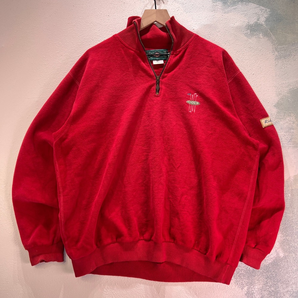 VTG SDI Ridgewood Golf Mens S Quarter Zip Sweater Pullover Red Cotton Oversized‎